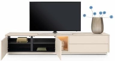 Xooon Trentino Lowboard 240 cm. - 2-deuren + 2-laden + 1-niche - mdf gelakt - creme Beige|Wit Tv-meubel|Tv-dressoir