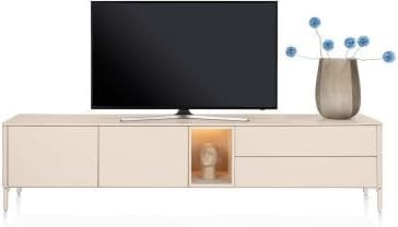 Xooon Trentino Lowboard 240 cm. - 2-deuren + 2-laden + 1-niche - mdf gelakt - creme Beige|Wit Tv-meubel|Tv-dressoir