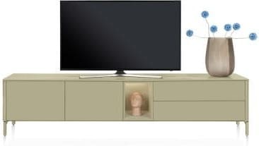 Xooon Trentino Lowboard 240 cm. - 2-deuren + 2-laden + 1-niche - mdf gelakt - olijf Groen Tv-meubel|Tv-dressoir