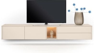 Xooon Trentino Lowboard 270 cm. - 2-deuren + 2-laden + 1-niche - mdf gelakt - creme Beige|Wit Tv-meubel|Tv-dressoir