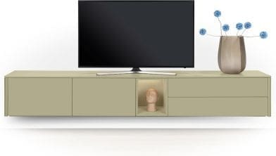 Xooon Trentino Lowboard 270 cm. - 2-deuren + 2-laden + 1-niche - mdf gelakt - olijf Groen Tv-meubel|Tv-dressoir