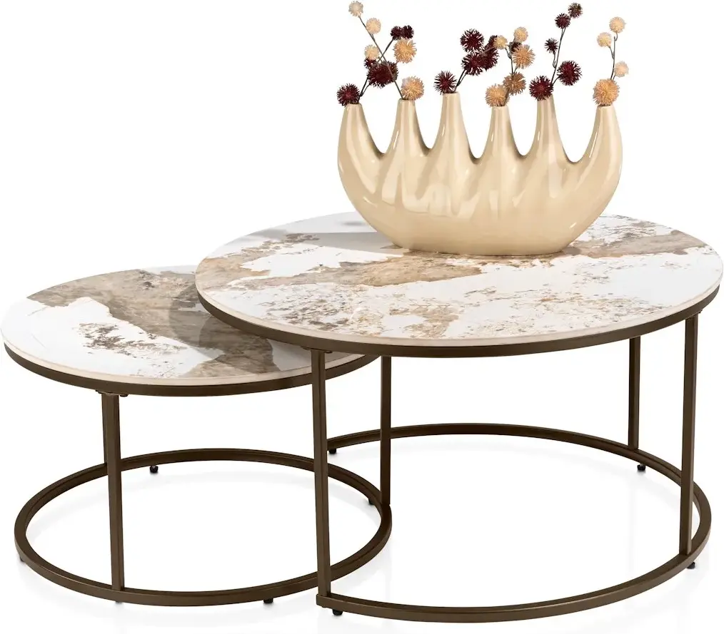 Henders & Hazel Fusion Salontafel set rond 80 cm en rond 60 cm keramiek Pandorra white Bijzettafel