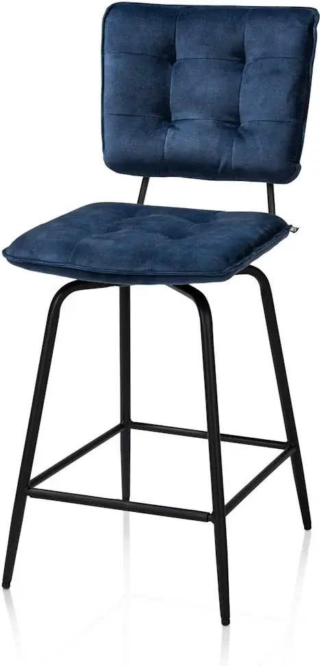 Henders & Hazel Manou barstoel hoog - off black - stof Karese - donkerblauw Blauw Eetkamerstoel