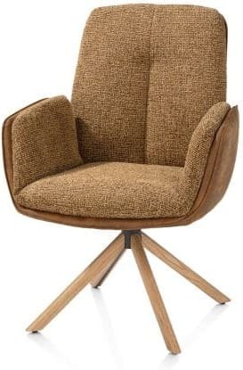 Henders & Hazel Theros Armstoel 4-poots naturel eiken met relax-systeem - draaibaar - stof oregon/sevilla - desert Bruin|Cognac Armstoel