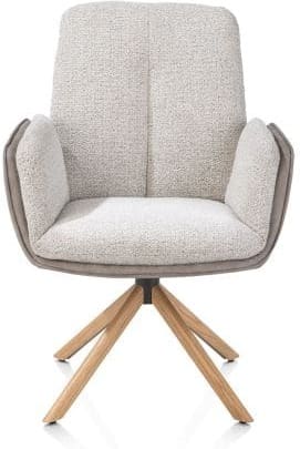 Henders & Hazel Theros Armstoel 4-poots naturel eiken met relax-systeem - draaibaar - stof oregon/sevilla - kiezel Grijs|Wit Armstoel
