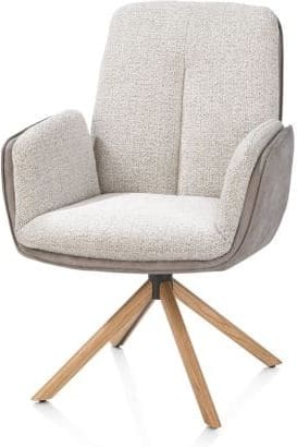Henders & Hazel Theros Armstoel 4-poots naturel eiken met relax-systeem - draaibaar - stof oregon/sevilla - kiezel Grijs|Wit Armstoel