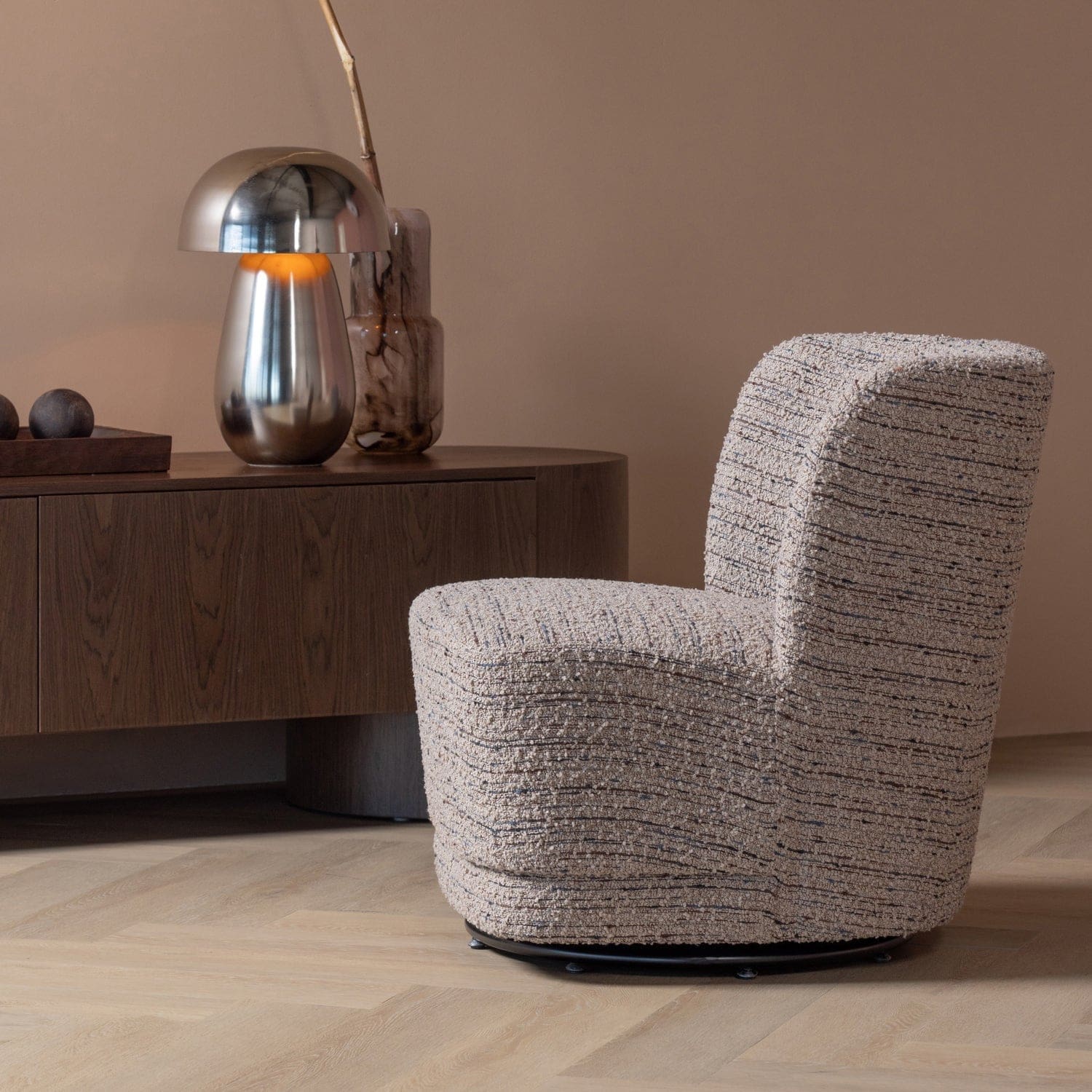 WOOOD Atty draaifauteuil grove melange beige Beige Draaifauteuil