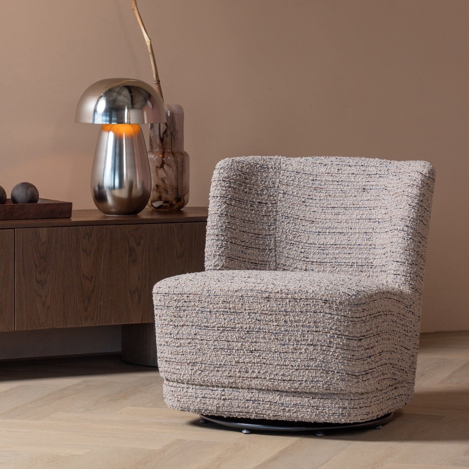 WOOOD Atty draaifauteuil grove melange beige Beige Draaifauteuil
