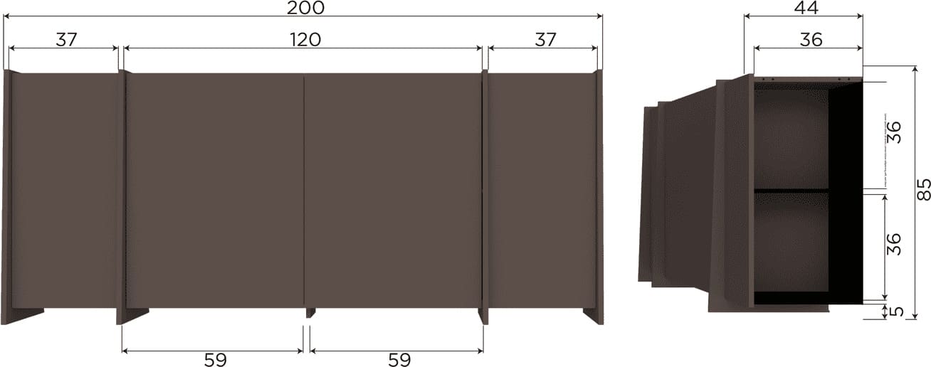 WOOOD Brock dressoir 200cm essen fineer middenbruin Middenbruin Dressoir|Kast