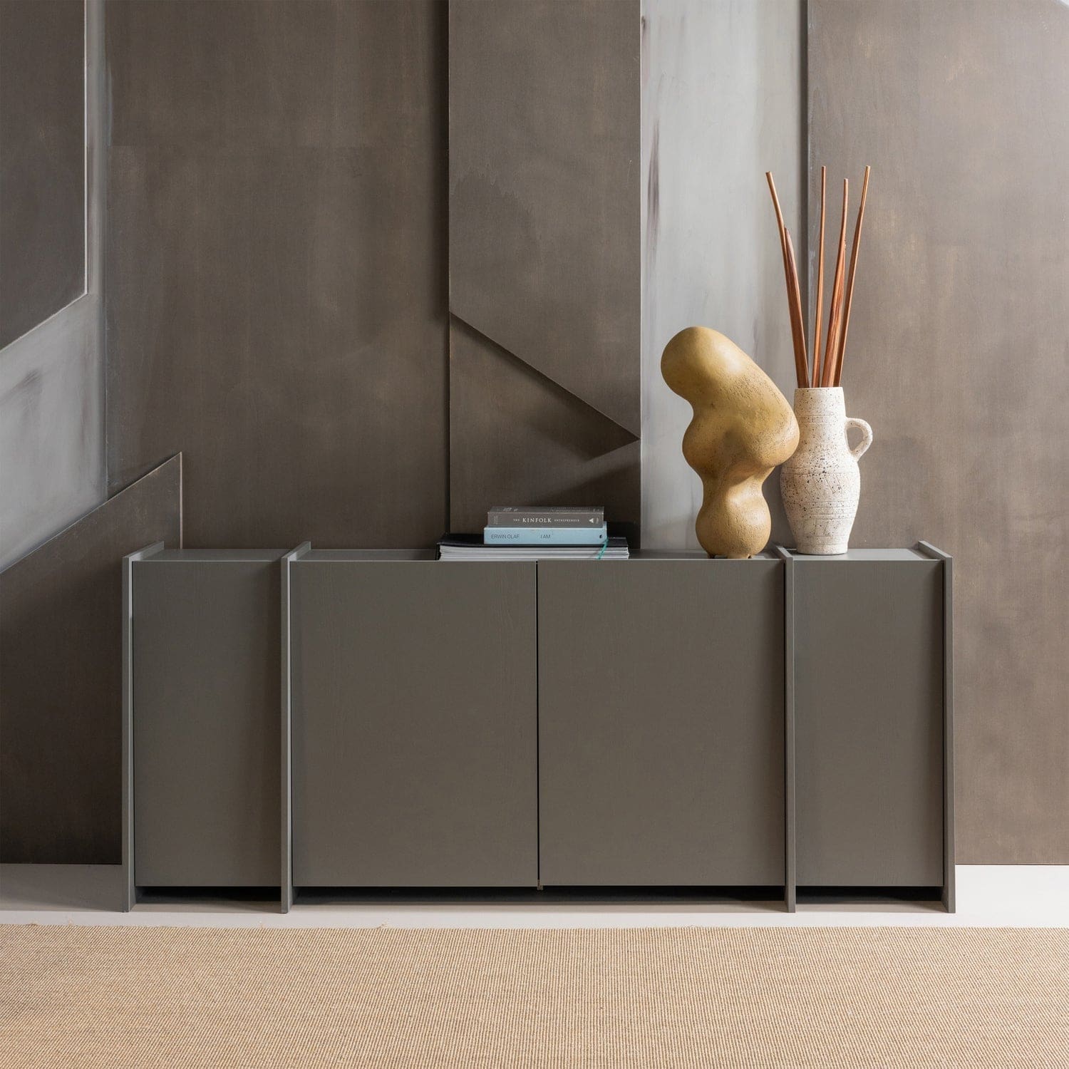 WOOOD Brock dressoir 200cm essen fineer warmgrijs Warmgrijs Dressoir|Kast