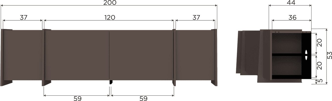 WOOOD Brock tv meubel 200cm essen fineer middenbruin Middenbruin Tv-meubel|Tv-dressoir
