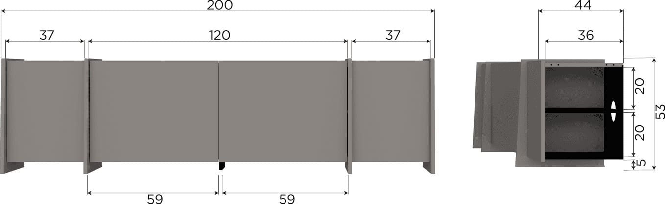 WOOOD Brock tv meubel 200cm essen fineer warmgrijs Warmgrijs Tv-meubel|Tv-dressoir