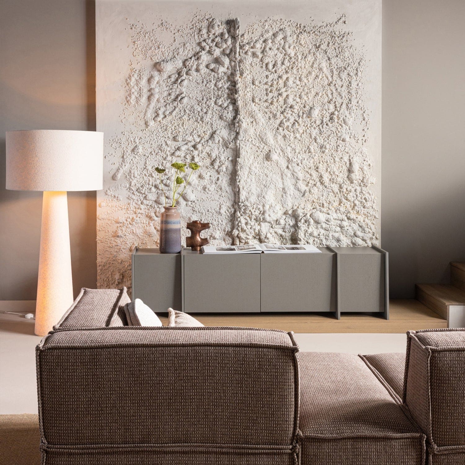WOOOD Brock tv meubel 200cm essen fineer warmgrijs Warmgrijs Tv-meubel|Tv-dressoir
