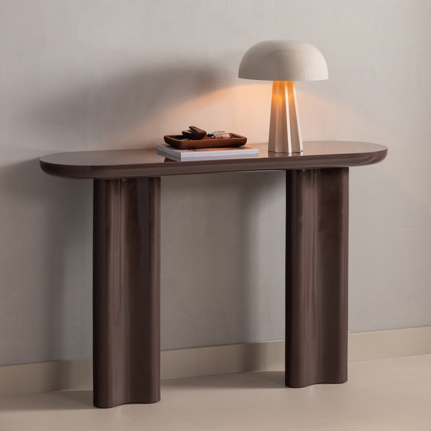 WOOOD Evara sidetable hout hoogglans donkerbruin Donkerbruin Wandtafel