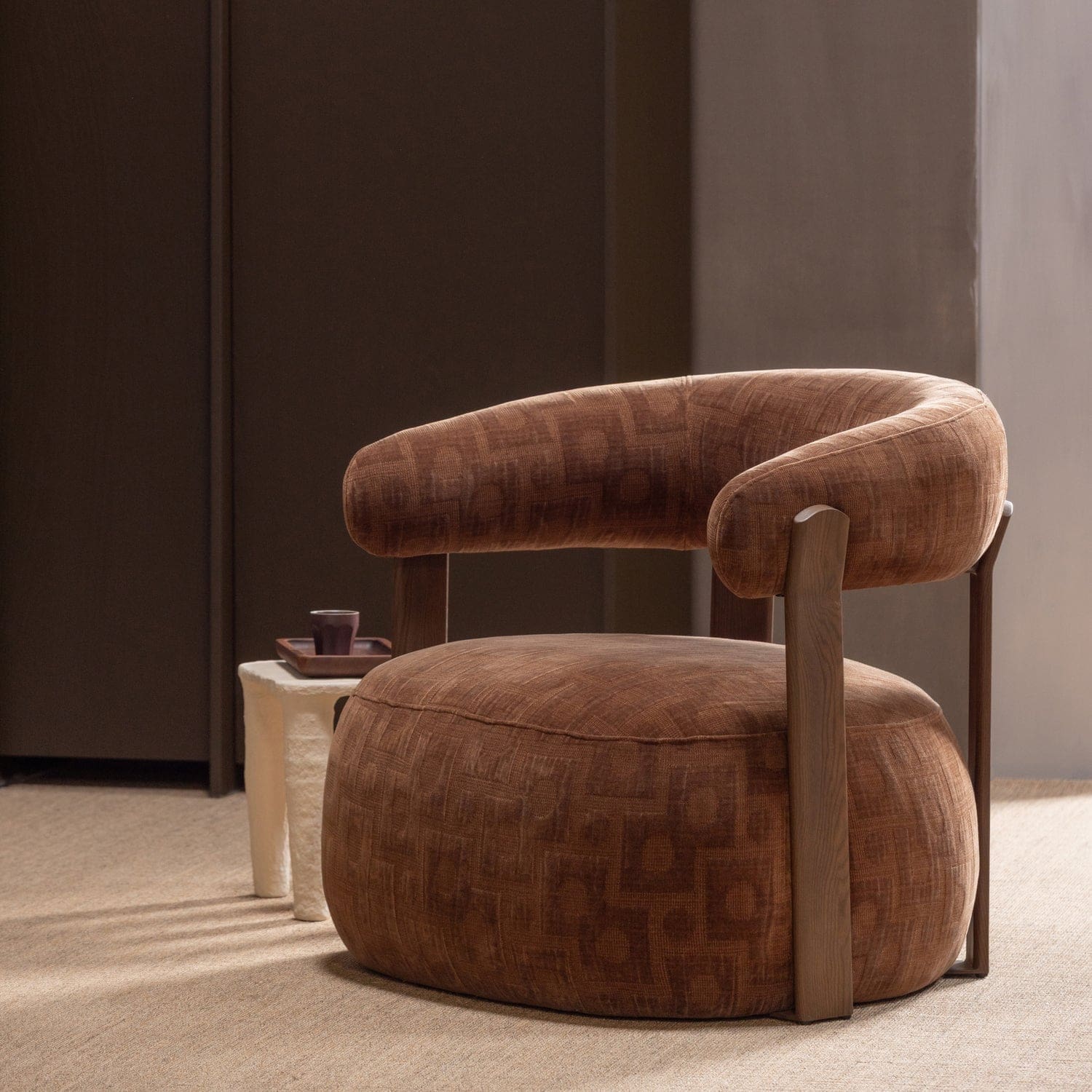 WOOOD Foon fauteuil 3d structuurstof bruin Bruin Fauteuil