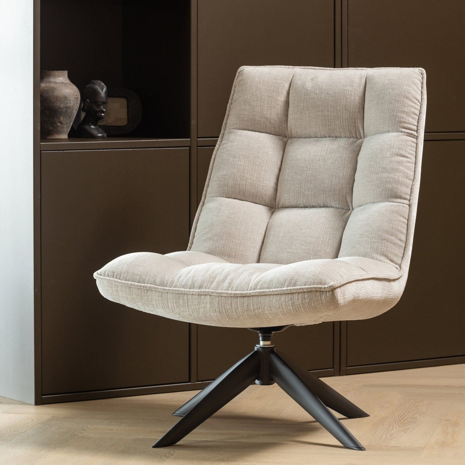 WOOOD Jouke draaifauteuil chenille structuur naturel Naturel Draaifauteuil