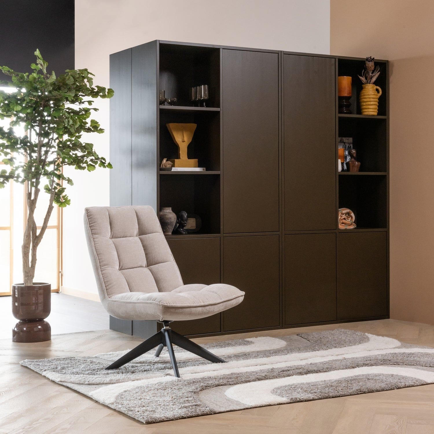 WOOOD Jouke draaifauteuil chenille structuur naturel Naturel Draaifauteuil