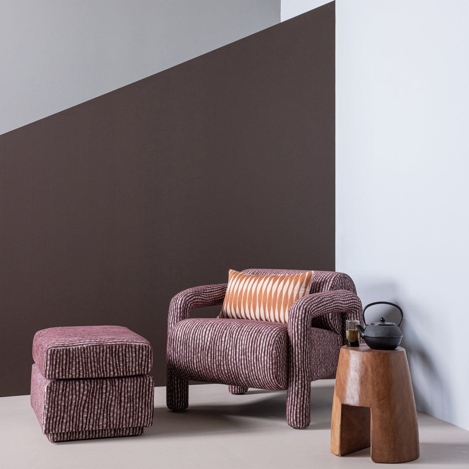 WOOOD Lenny fauteuil met dessin bordeauxrood Bordeaux Fauteuil