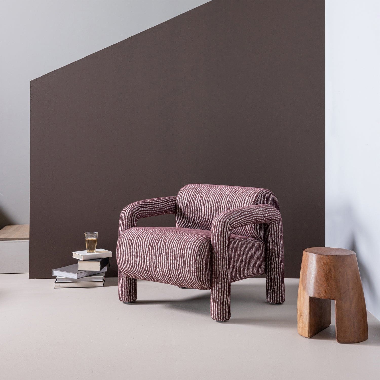 WOOOD Lenny fauteuil met dessin bordeauxrood Bordeaux Fauteuil