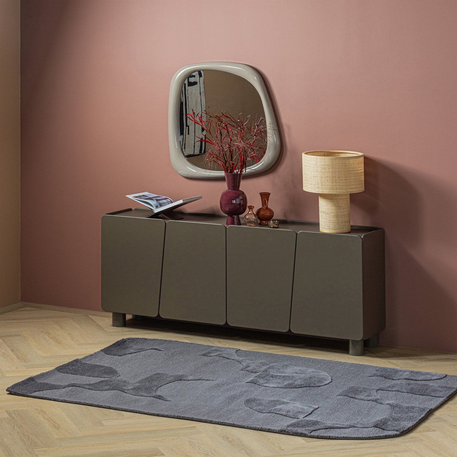 WOOOD Livo vloerkleed viscose/wol grijs 170x240cm Grijs Vloerkleed