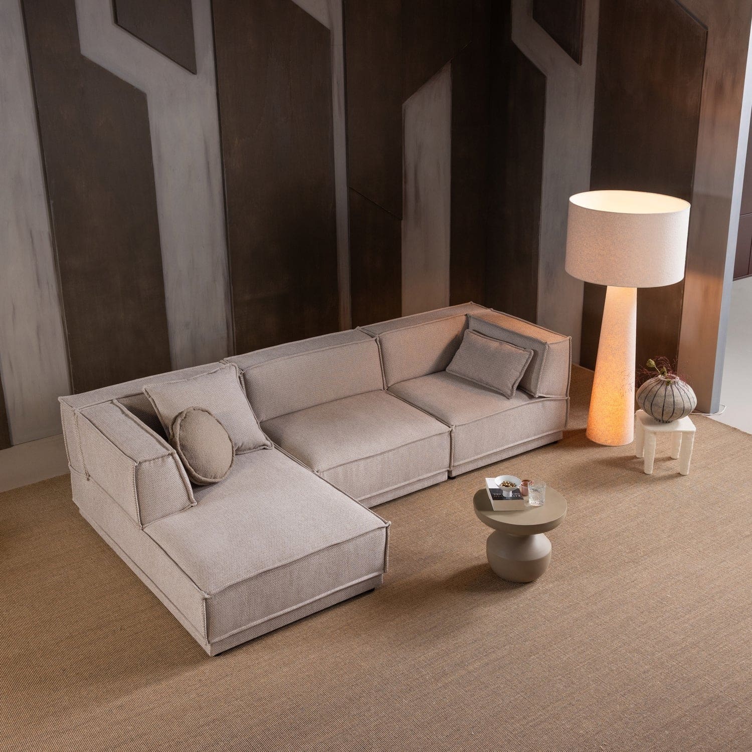 WOOOD Manu chaise longue links grove chenille naturel Naturel Modulaire banken