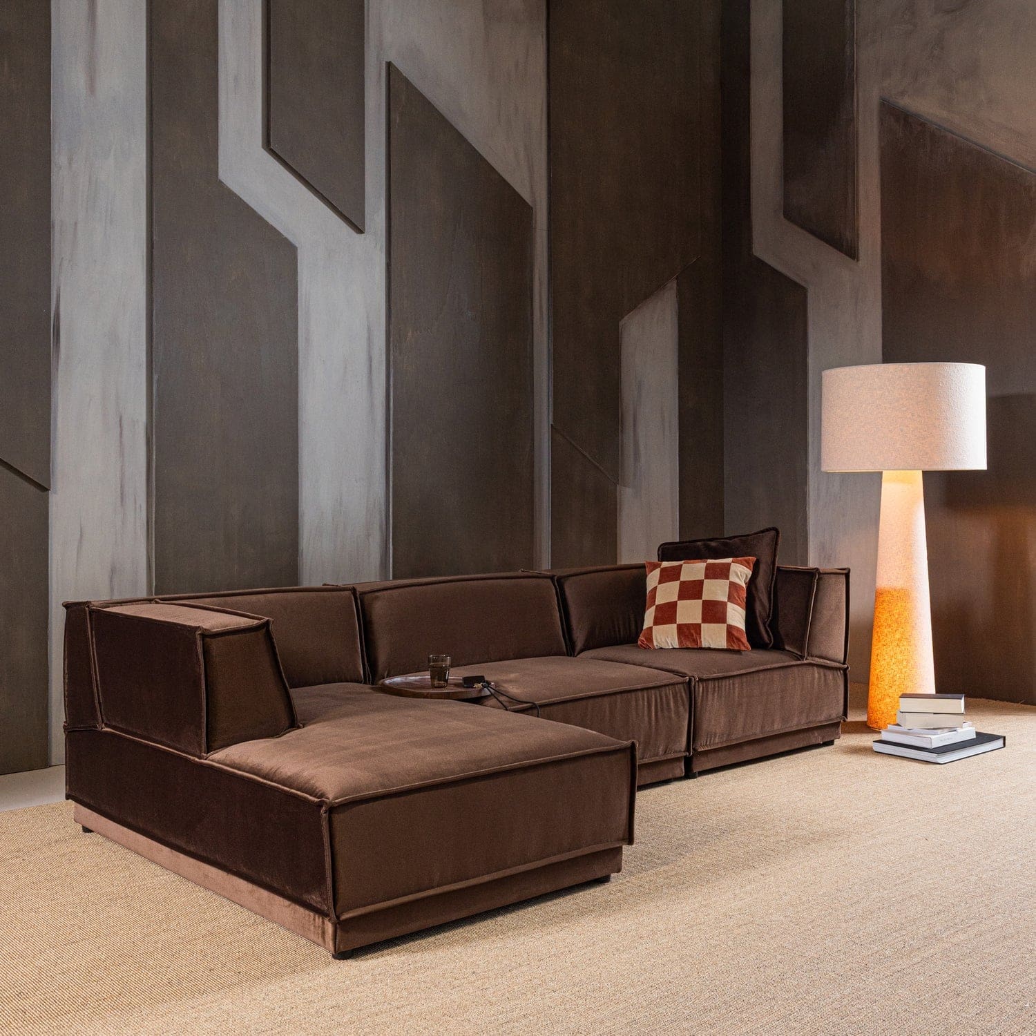 WOOOD Manu chaise longue links velvet bruin Bruin Modulaire banken