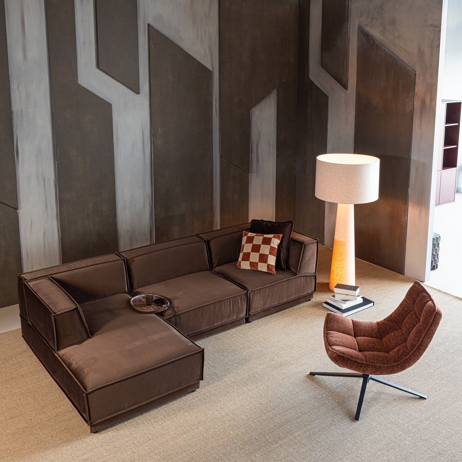 WOOOD Manu chaise longue links velvet bruin Bruin Modulaire banken
