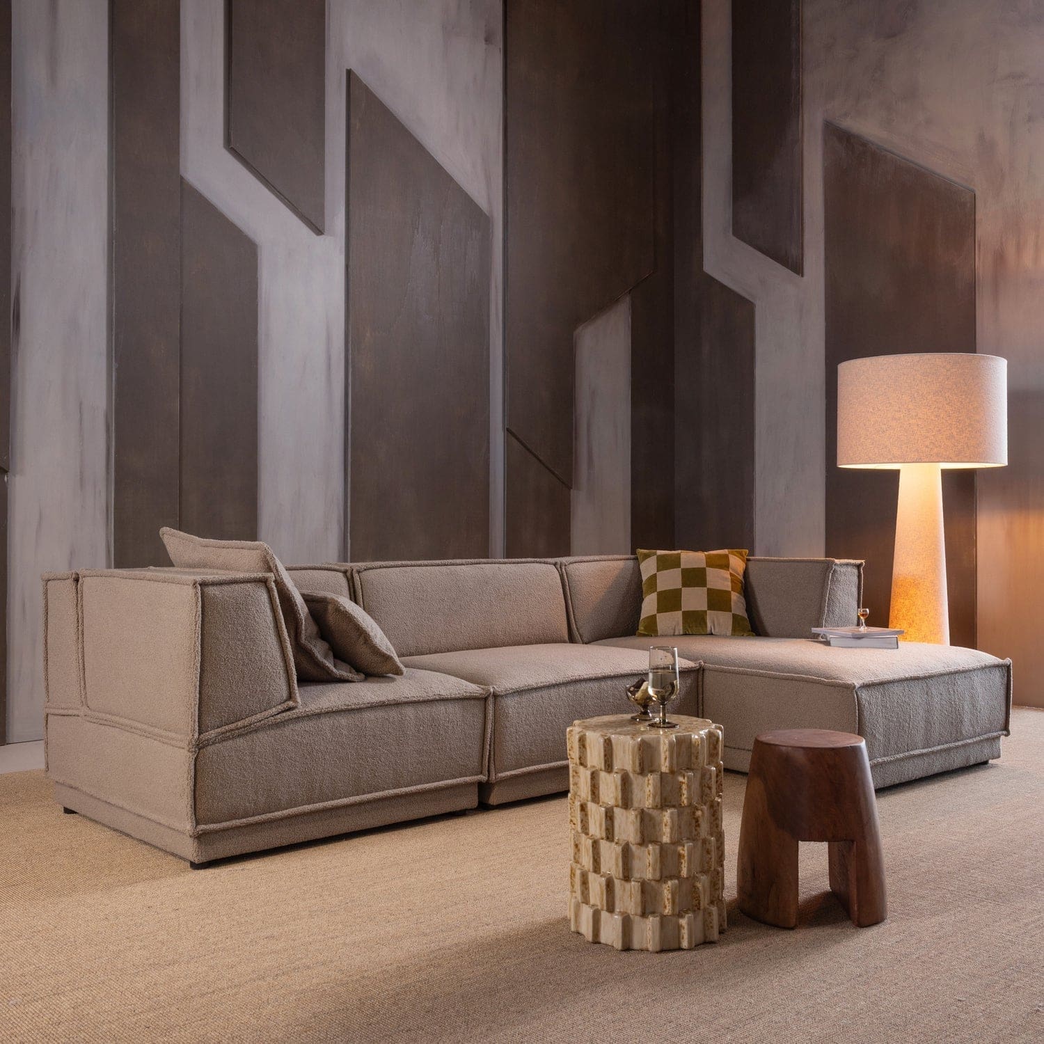 WOOOD Manu chaise longue rechts grove chenille naturel Naturel Modulaire banken