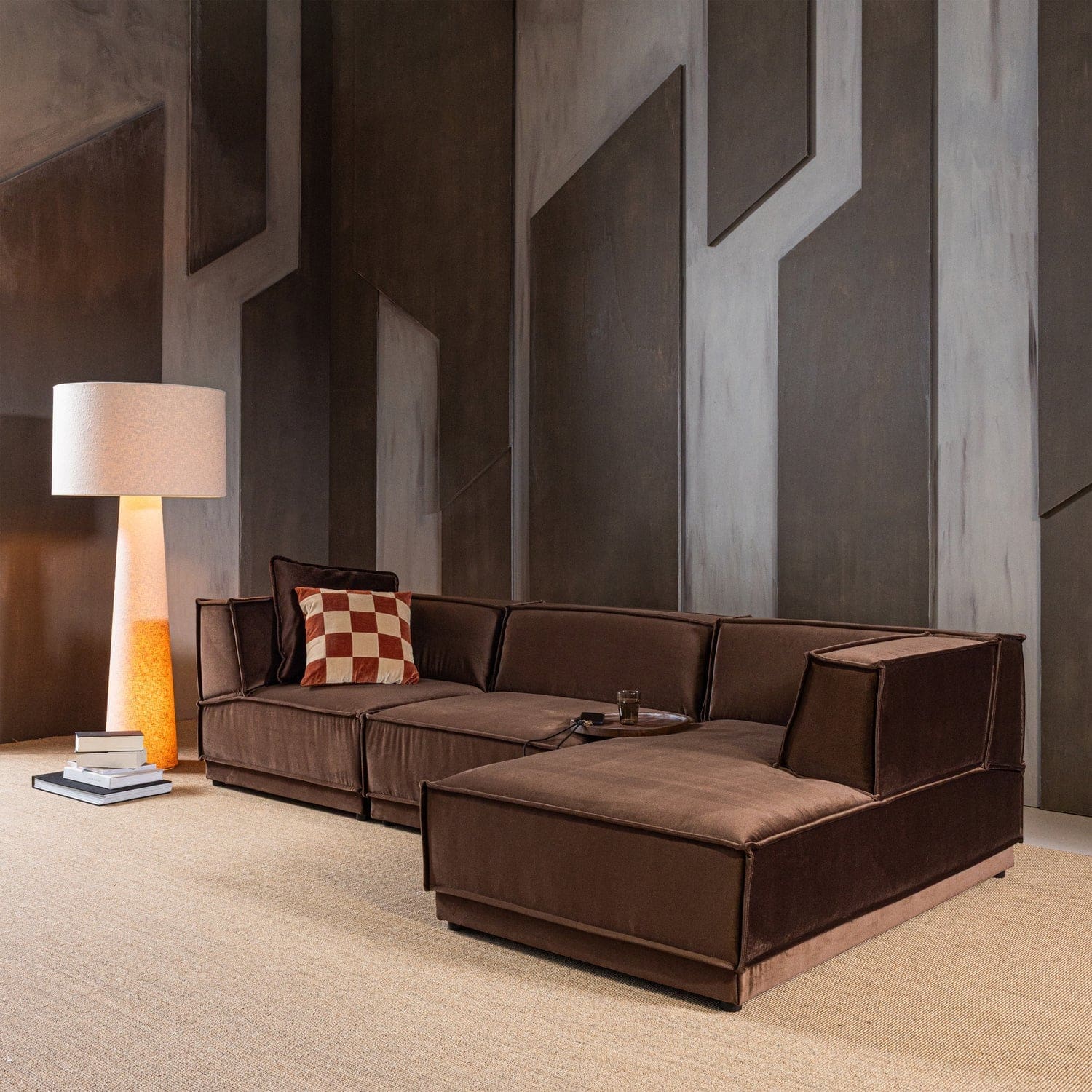 WOOOD Manu chaise longue rechts velvet bruin Bruin Modulaire banken