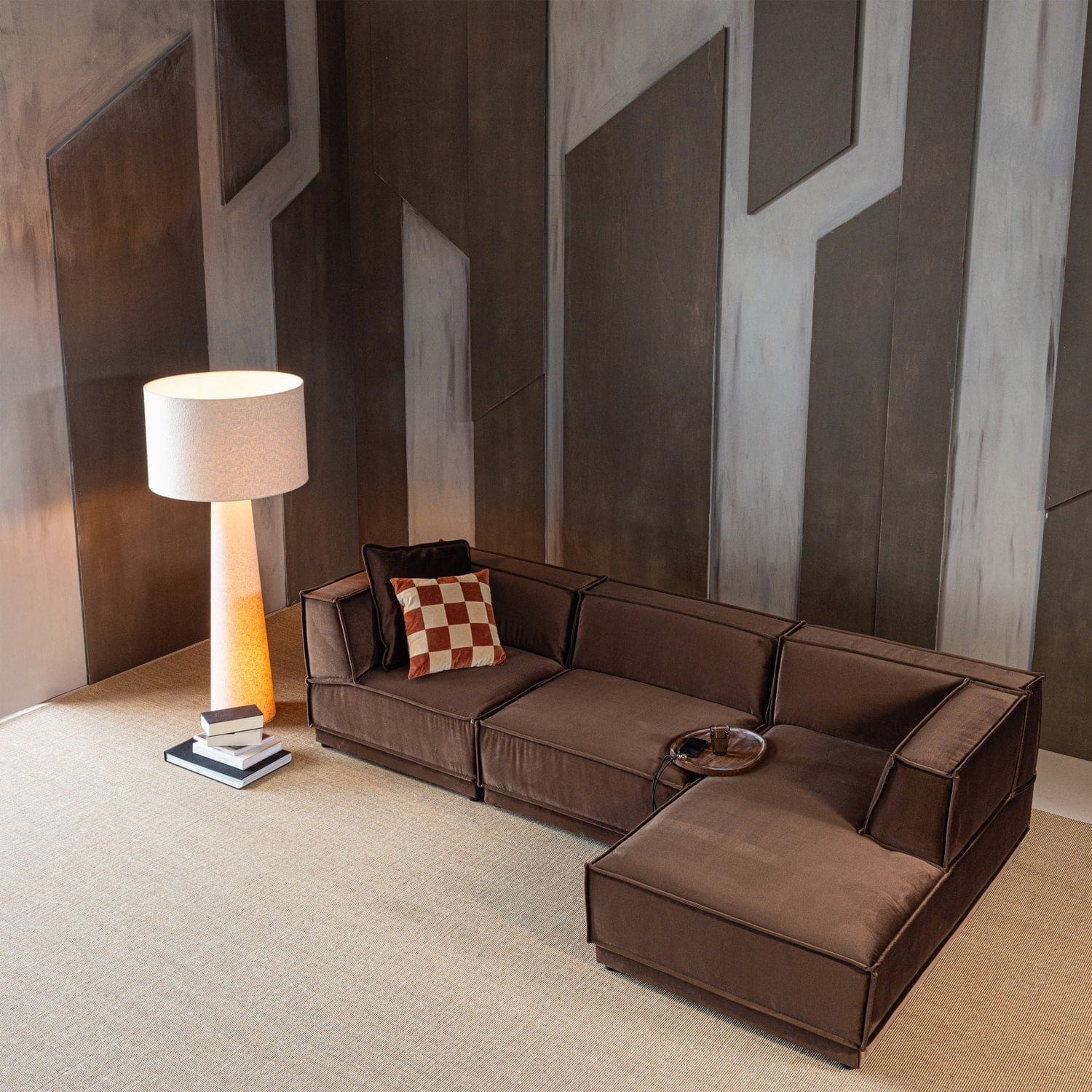 WOOOD Manu chaise longue rechts velvet bruin Bruin Modulaire banken