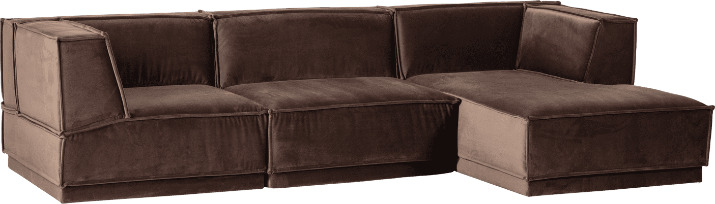 WOOOD Manu chaise longue rechts velvet bruin Bruin Modulaire banken