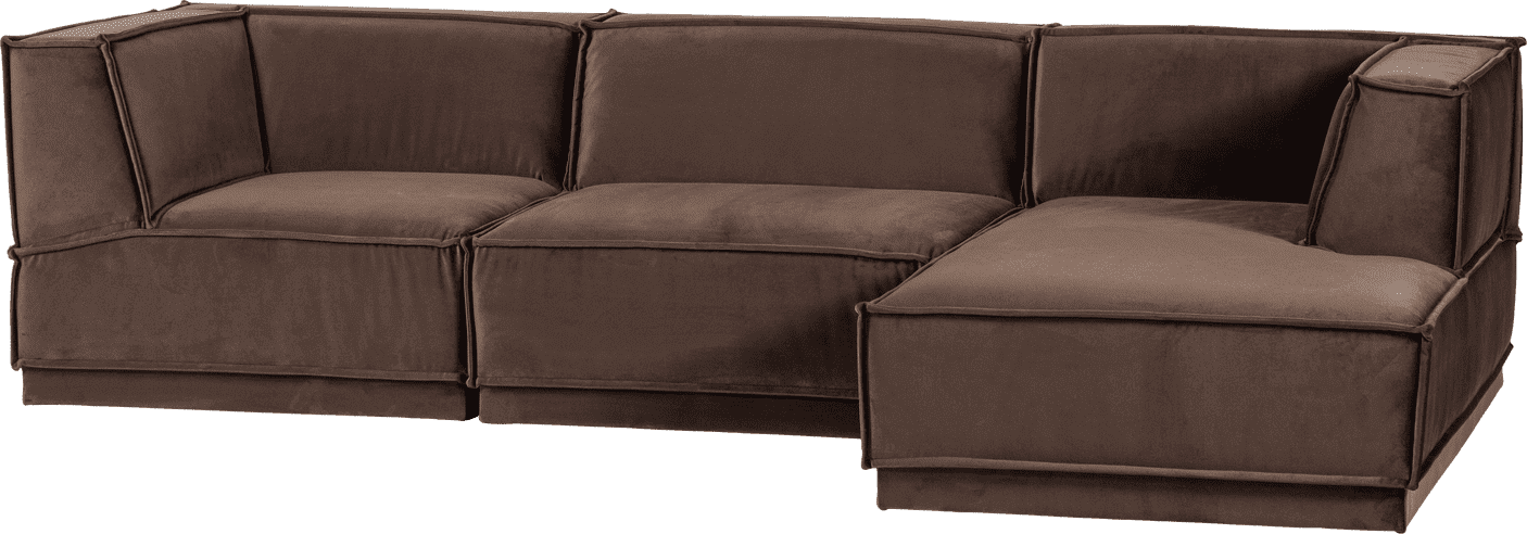 WOOOD Manu chaise longue rechts velvet bruin Bruin Modulaire banken