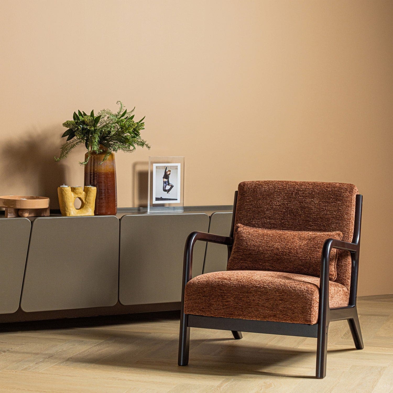 WOOOD Mark fauteuil chenille bruin Bruin Fauteuil