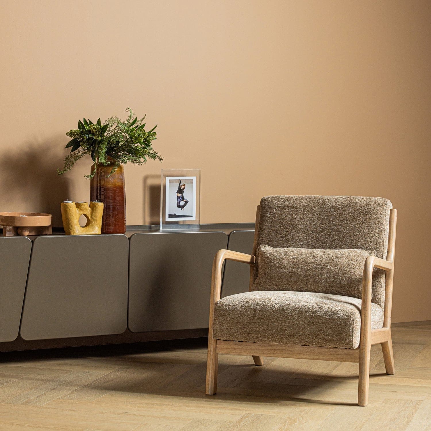 WOOOD Mark fauteuil chenille zand Bruin|Beige Fauteuil