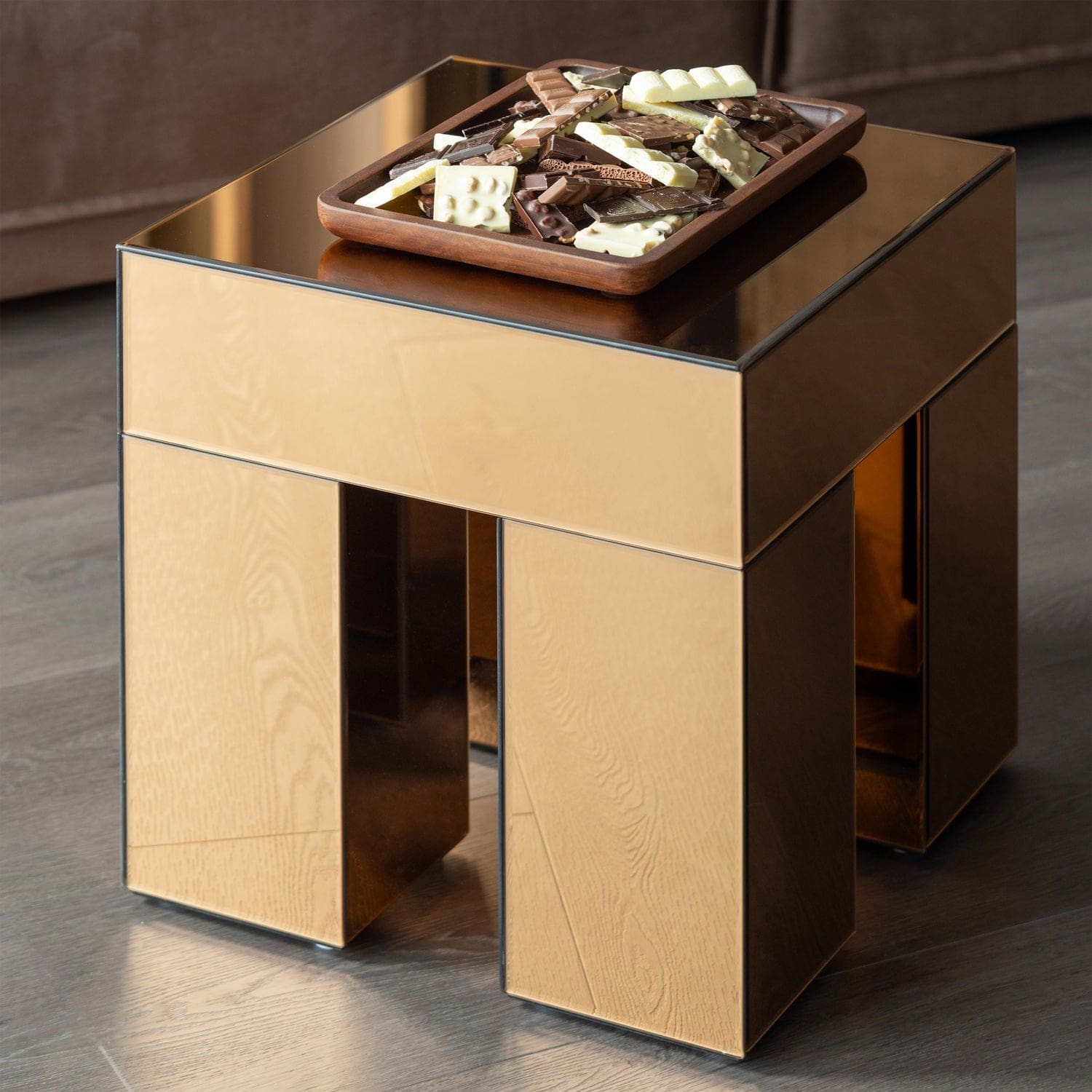 WOOOD Mirrox bijzettafel hout spiegelglas bruin Bruin Bijzettafel