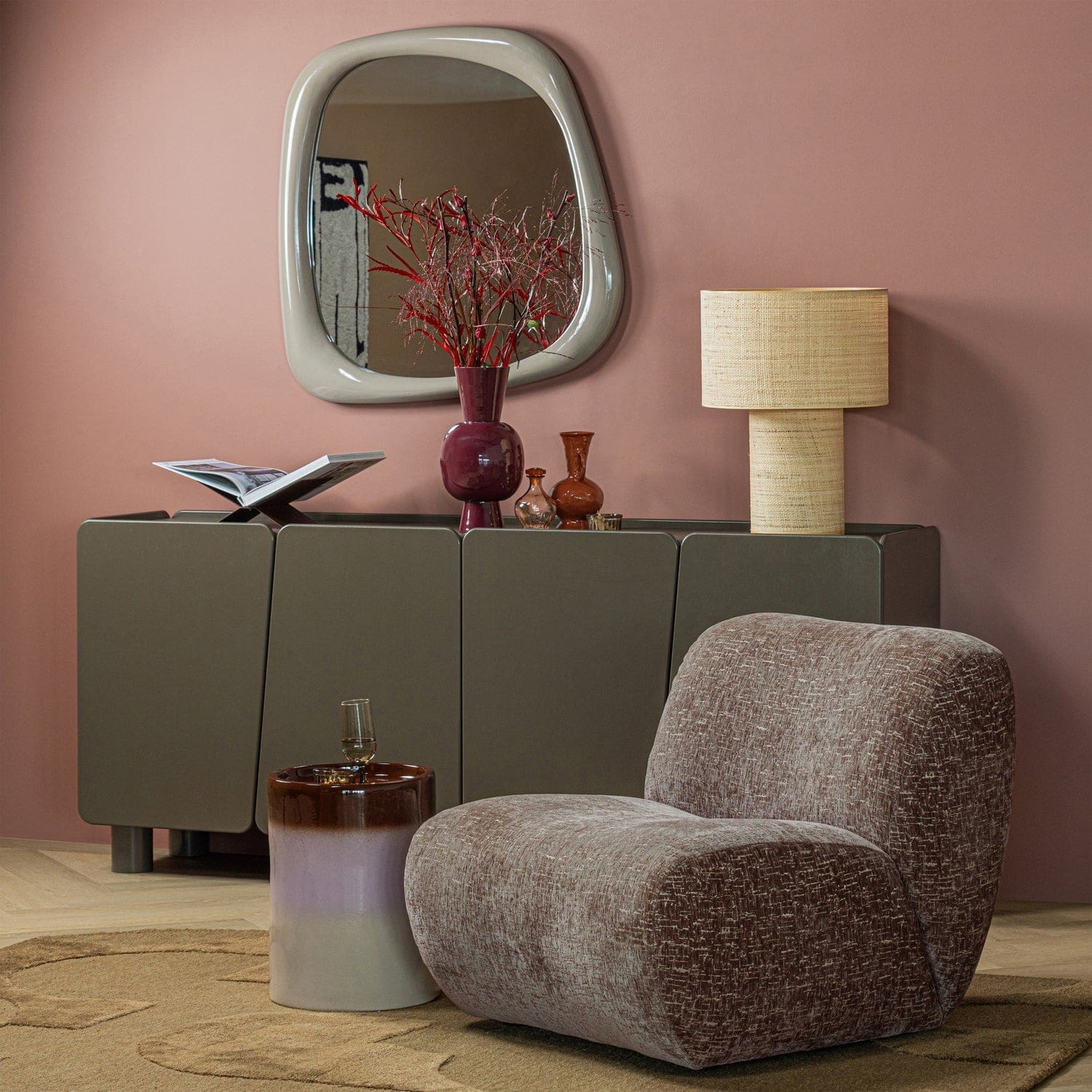 WOOOD Nomu fauteuil craquele velvet lichtbruin Lichtbruin Fauteuil