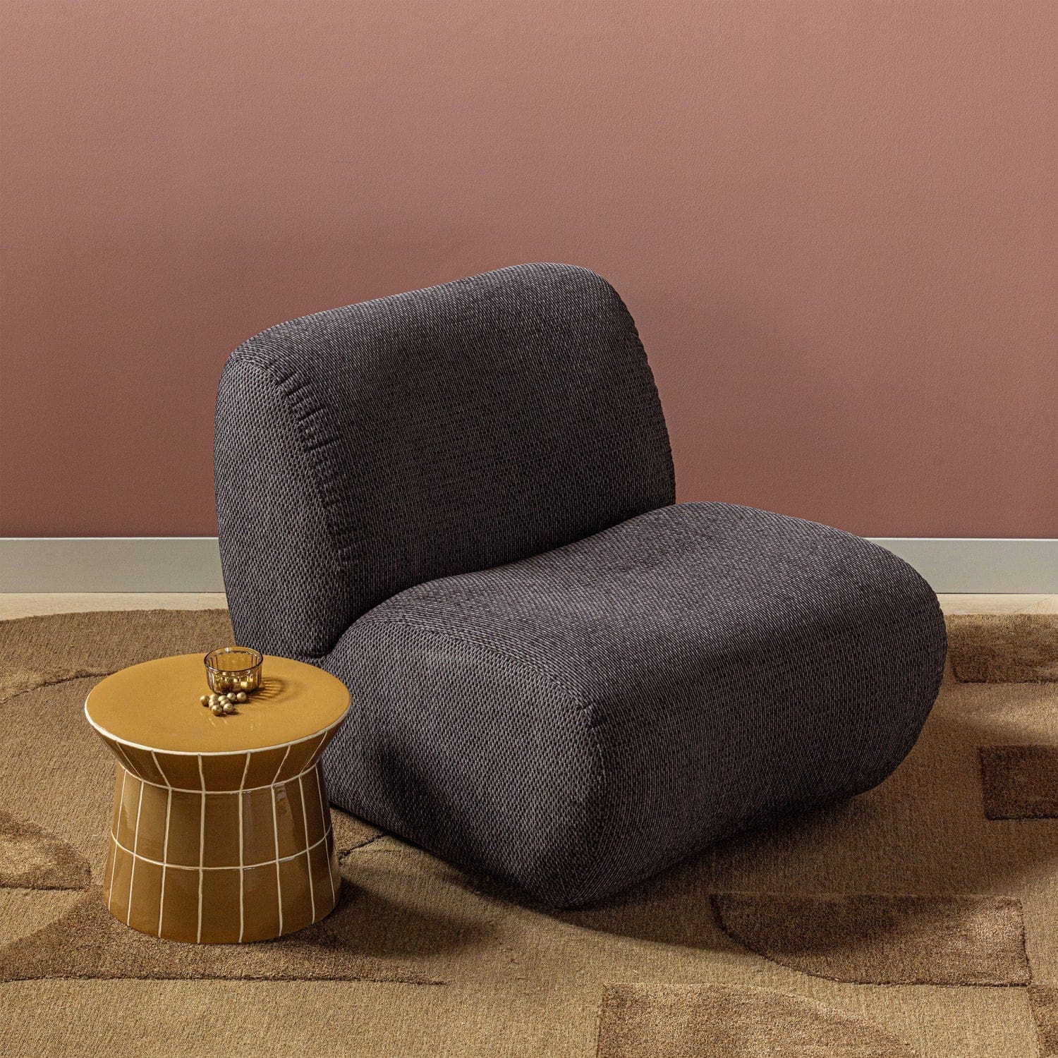 WOOOD Nomu fauteuil grove chenille antraciet Antraciet Fauteuil