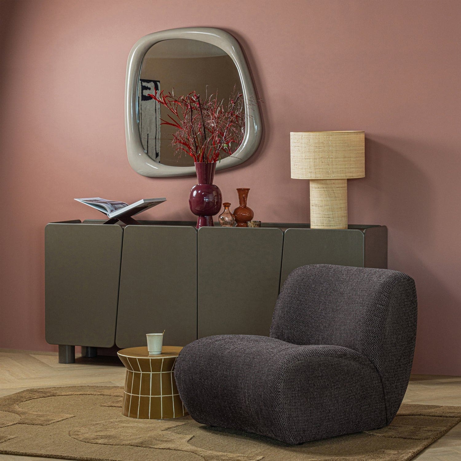 WOOOD Nomu fauteuil grove chenille antraciet Antraciet Fauteuil