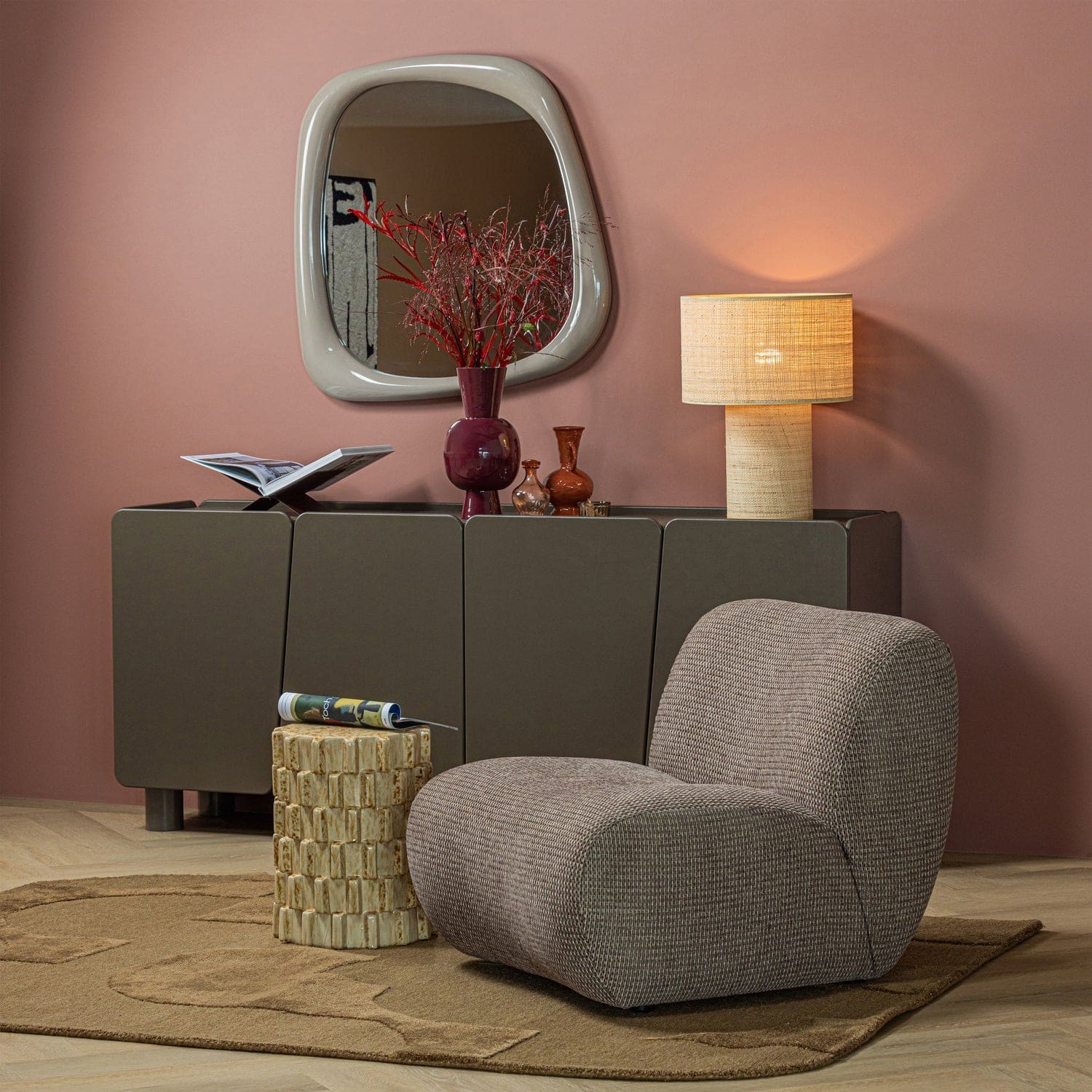 WOOOD Nomu fauteuil grove chenille bruin Bruin Fauteuil