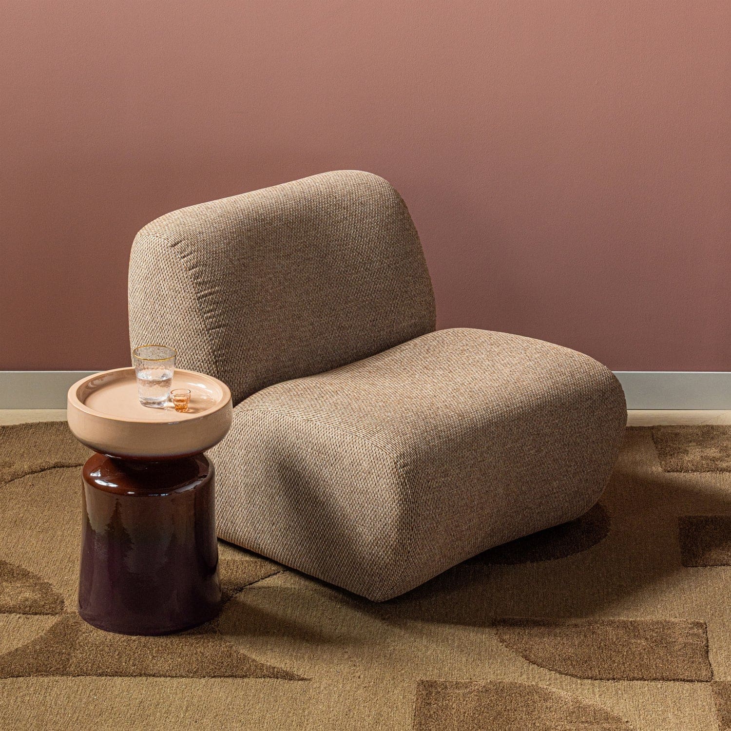 WOOOD Nomu fauteuil grove chenille lichtbruin Lichtbruin Fauteuil