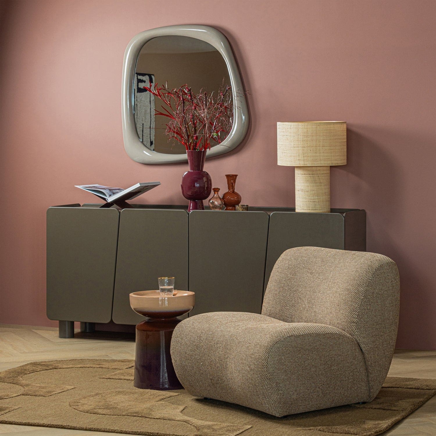 WOOOD Nomu fauteuil grove chenille lichtbruin Lichtbruin Fauteuil