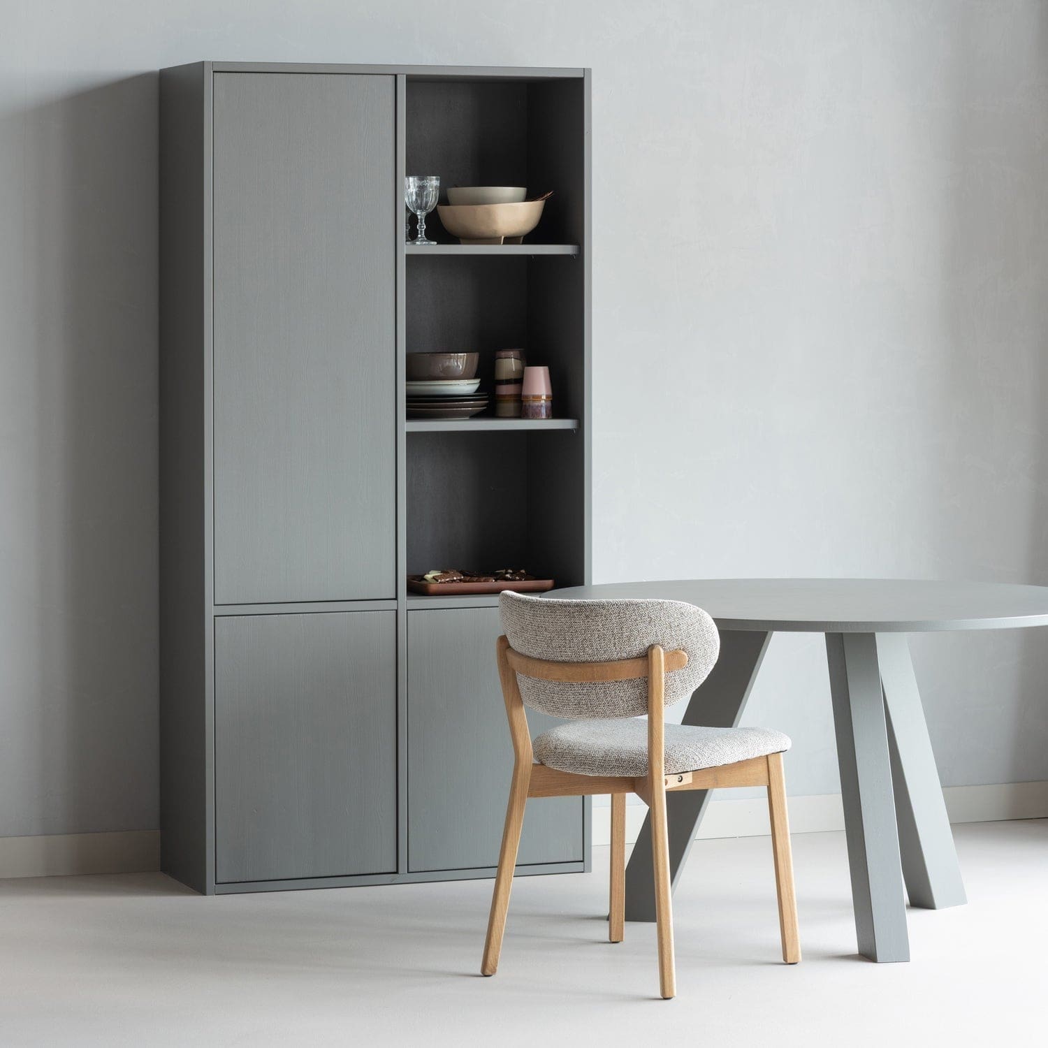 WOOOD Rhonda eettafel o129cm eiken warmgrijs Warm grijs