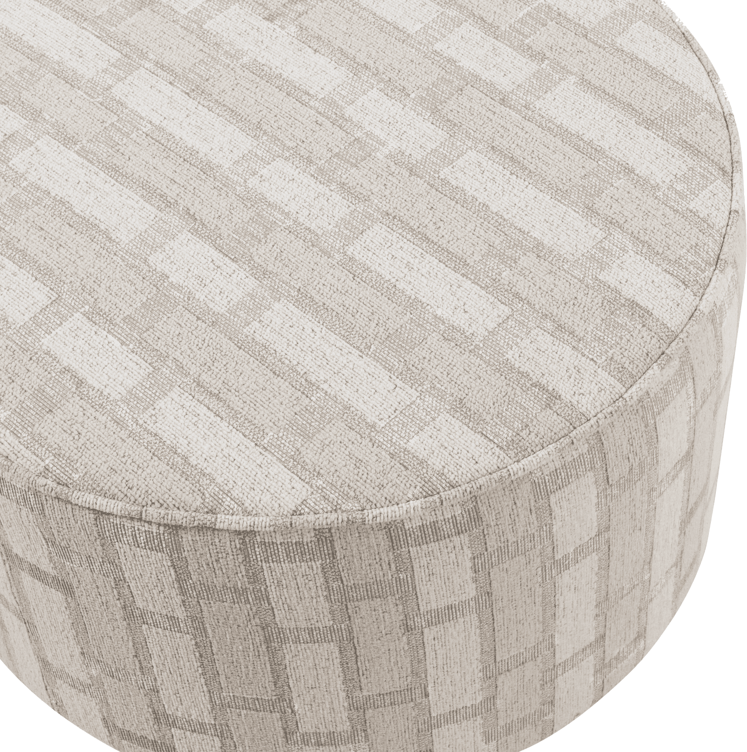 WOOOD Sarli poef laag ruit dessin chenille naturel/beige Beige Poef