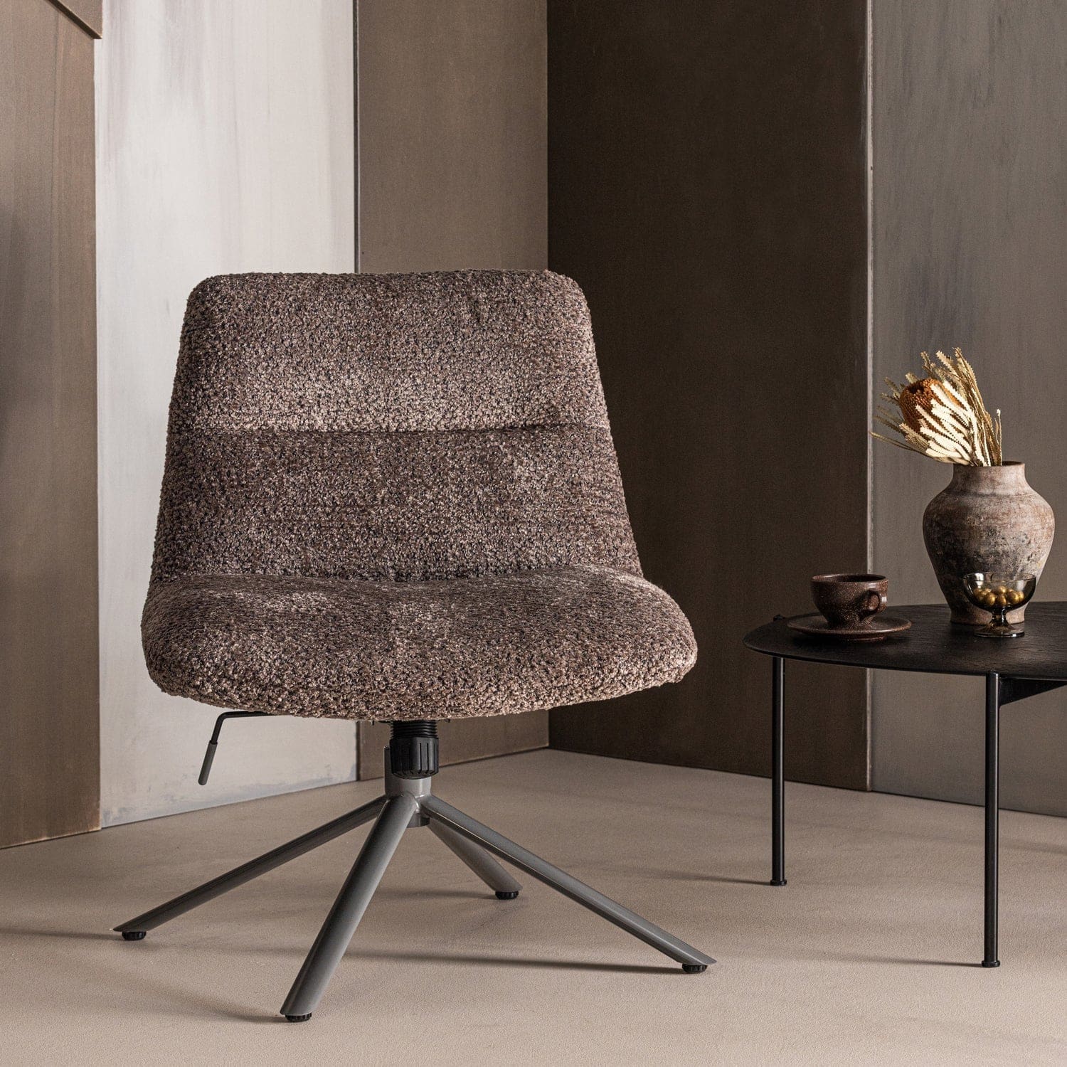 WOOOD Soren verstelbare draaifauteuil wollig bruin Bruin Draaifauteuil