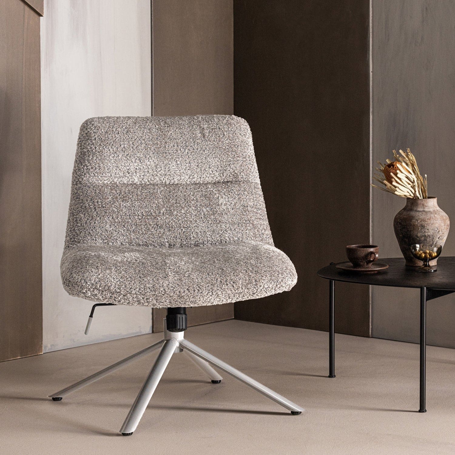 WOOOD Soren verstelbare draaifauteuil wollig grijs Grijs Draaifauteuil