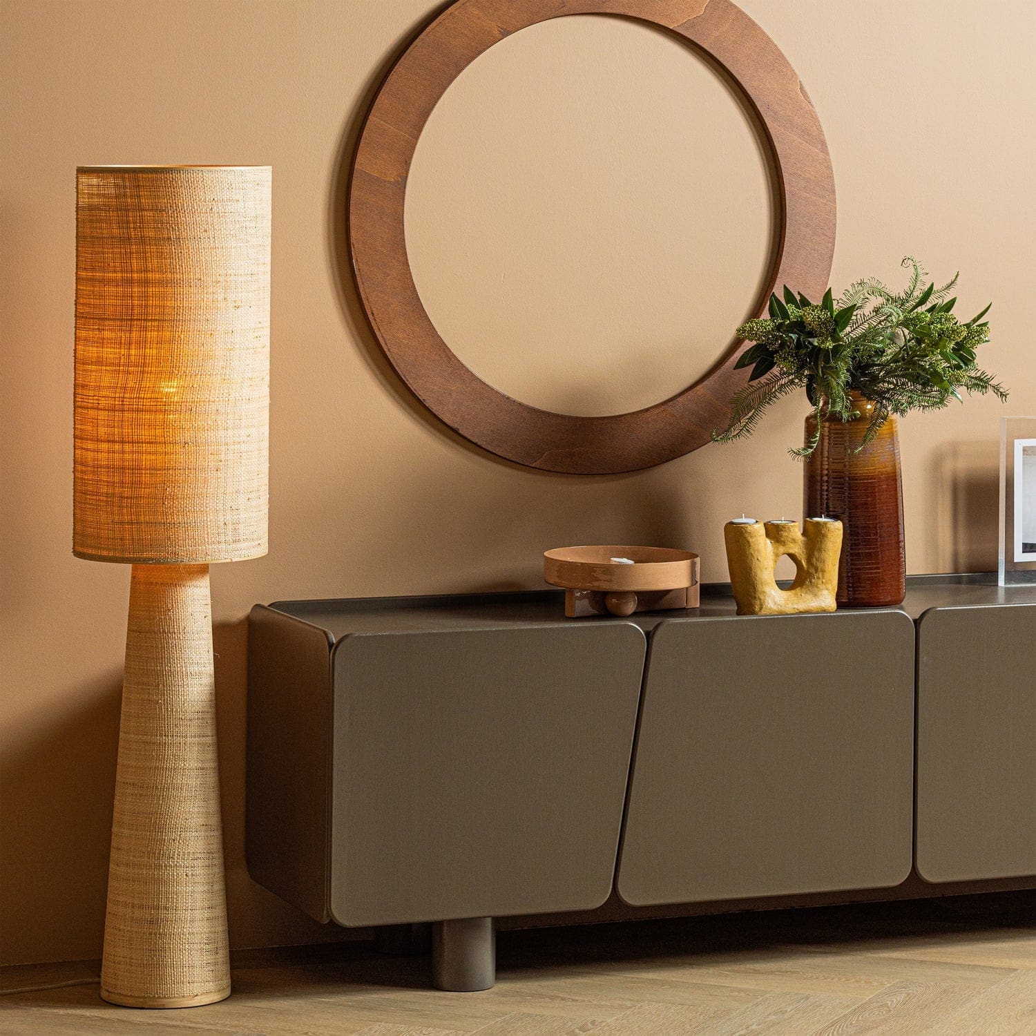 WOOOD Syro vloerlamp raffia naturel 130xo30cm Naturel Vloerlamp