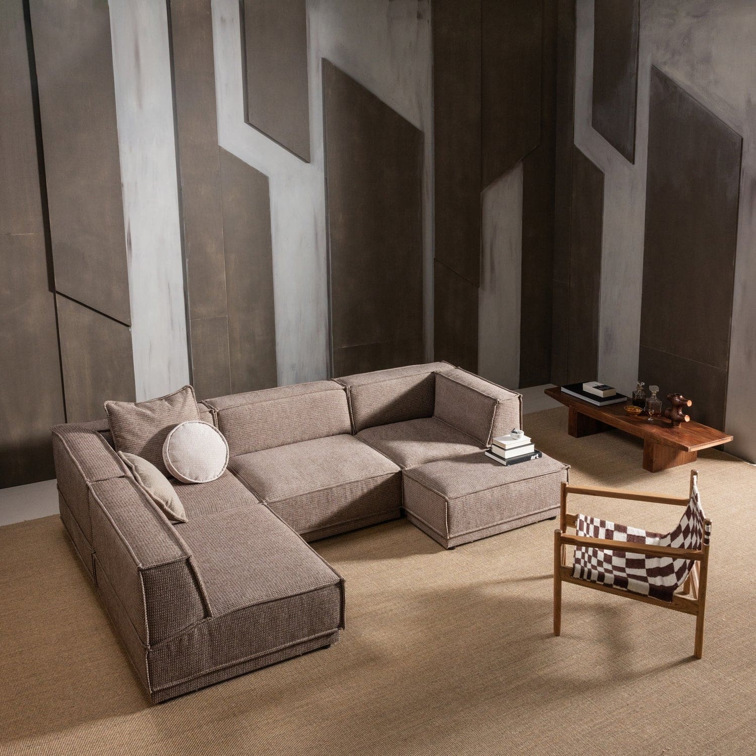 WOOOD Zano fauteuil hout bruin met kelim zitting naturel Bruin Fauteuil