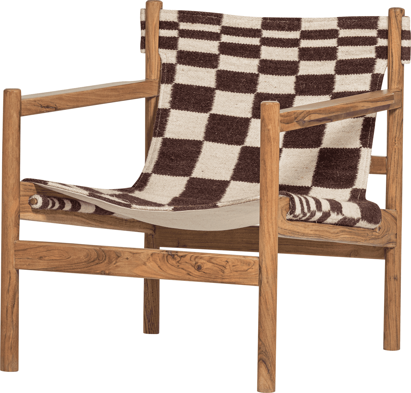 WOOOD Zano fauteuil hout bruin met kelim zitting naturel Bruin Fauteuil