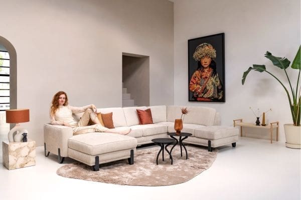 Xooon Denver poef/hocker 80 x 60 cm. - poot 13 cm. - livigno - creme Beige|Wit Bank