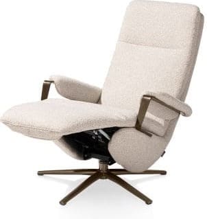 Xooon Sella relax-fauteuil -1 motor-verstelbare hoofdsteun-poot in steelbrown+stof cloudy beige-incl.accu Beige Fauteuil